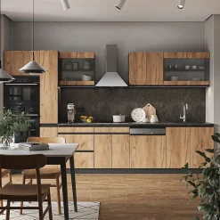 Vicco Cuisine Chêne doré/anthracite 350cm J-Shape, avec armoire haute, sans PT