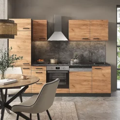 Vicco Cuisine Chêne doré/anthracite 270cm sans plan de travail, avec armoire haute