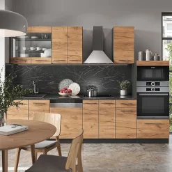 Vicco Cuisine Chêne doré/anthracite 300cm avec armoire haute, PT Anthracite