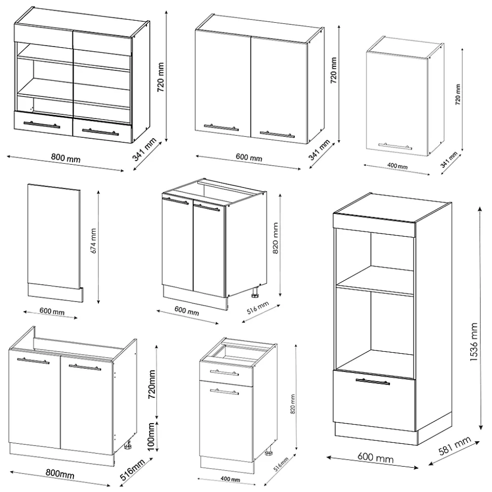 Vicco Cuisine Chêne doré/anthracite 300cm avec armoire haute, PT Anthracite