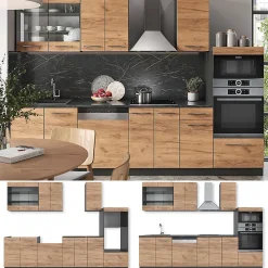 Vicco Cuisine Chêne doré/anthracite 300cm avec armoire haute, PT Anthracite