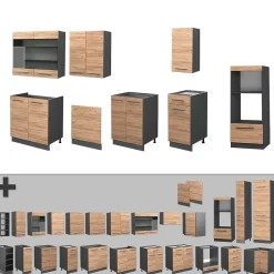 Vicco Cuisine Chêne doré/anthracite 300cm avec armoire haute, PT Anthracite