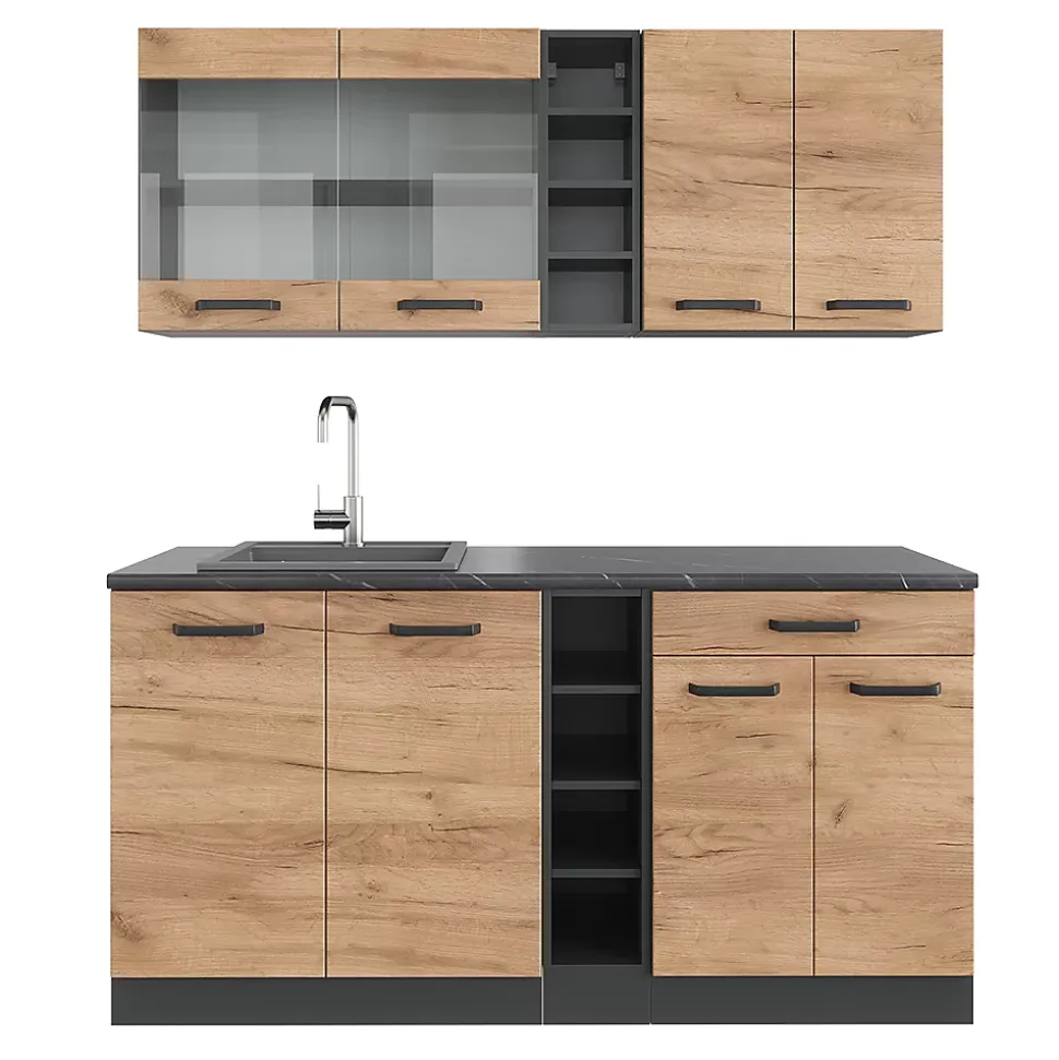 Vicco Cuisine Chêne doré/anthracite 160cm sans PT