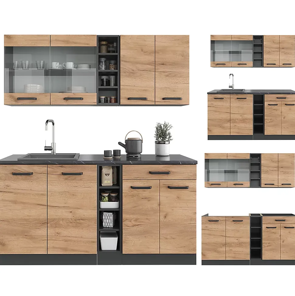 Vicco Cuisine Chêne doré/anthracite 160cm sans PT