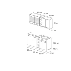Vicco Cuisine Chêne doré/blanc 160cm sans PT