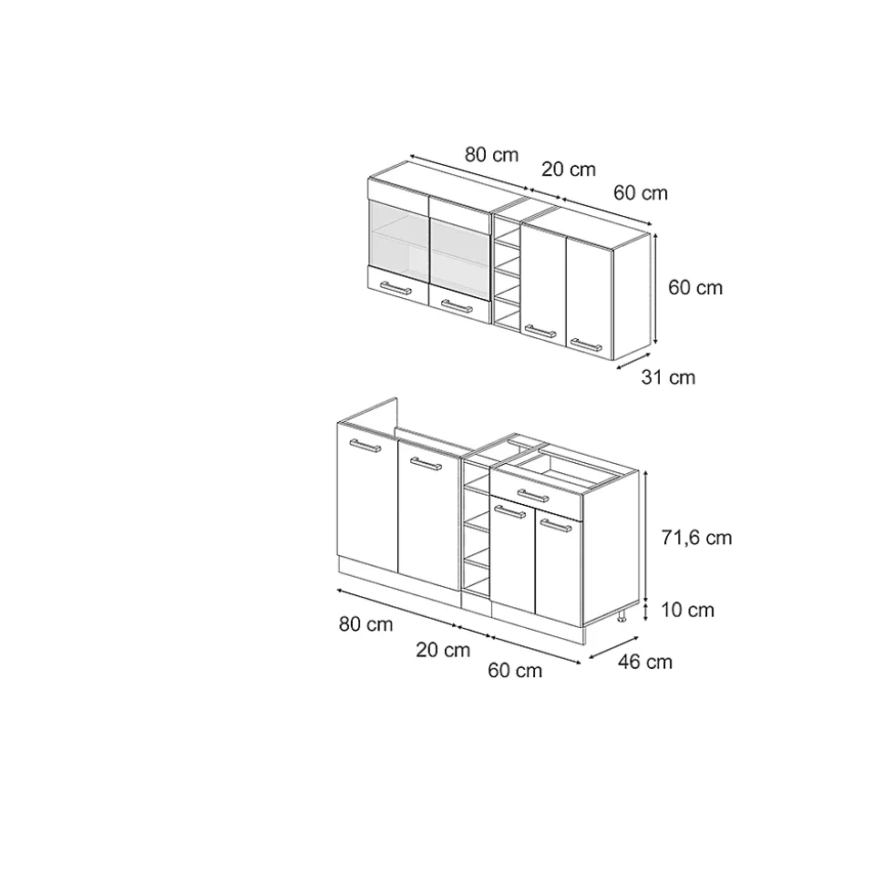 Vicco Cuisine Chêne doré/blanc 160cm sans PT