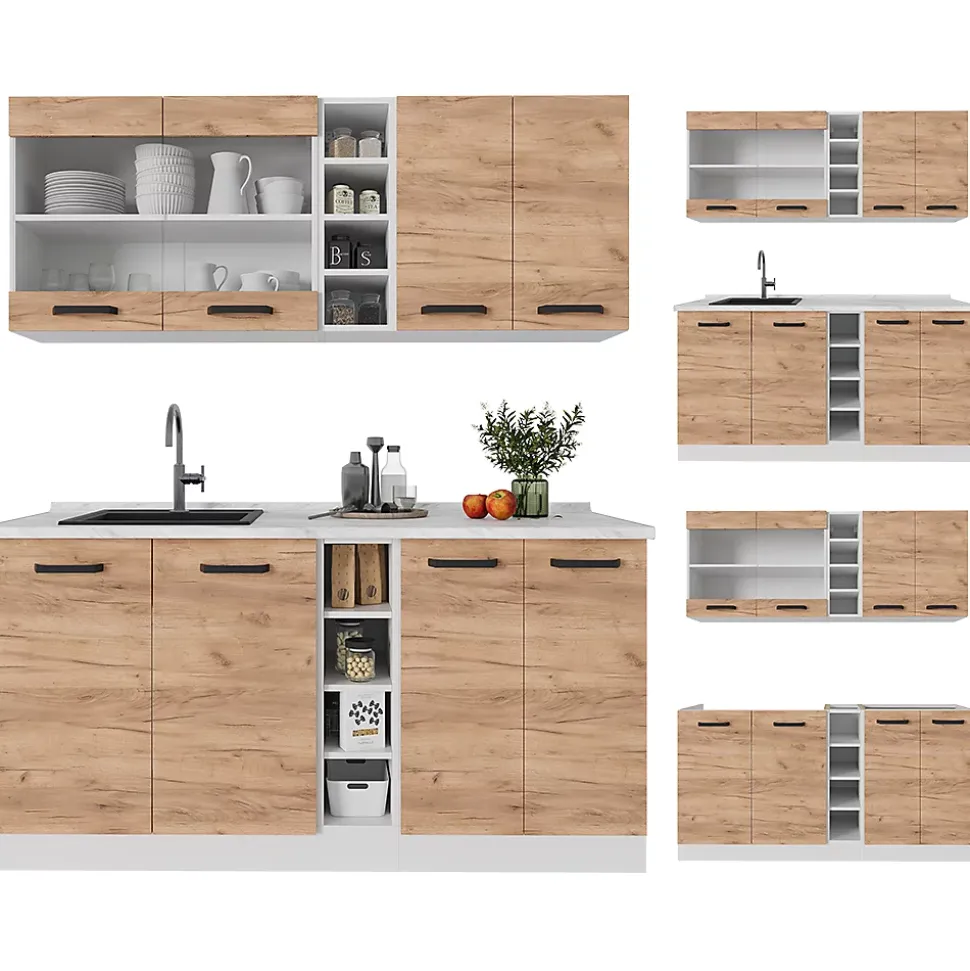 Vicco Cuisine Chêne doré/blanc 160cm sans PT