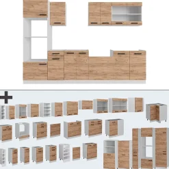 Vicco Cuisine Chêne doré/blanc 300cm sans PT