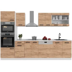 Vicco Cuisine Chêne doré/blanc 300cm sans PT