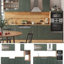 Vicco Cuisine Chêne vert et or/chêne doré 300cm avec armoire haute, sans PT