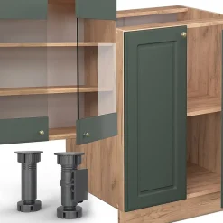 Vicco Cuisine Chêne vert et or/chêne doré 300cm avec armoire haute, PT Chêne
