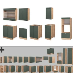 Vicco Cuisine Chêne vert et or/chêne doré 300cm avec armoire haute, PT Chêne