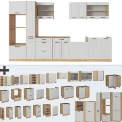 Vicco Cuisine complète Blanc campagnard/Chêne doré 350cm , PT Chêne