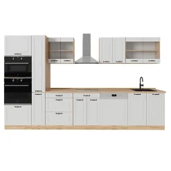 Vicco Cuisine complète Blanc campagnard/Chêne doré 350cm , PT Chêne