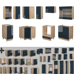 Vicco Cuisine dangle bleu foncé brillant/chêne doré 160x190cm , PT Anthracite