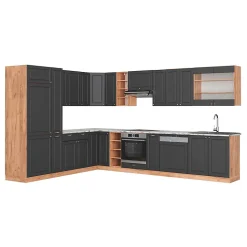Vicco Cuisine en angle Anthracite Campagne/Chêne doré 347x257cm , PT Marbre