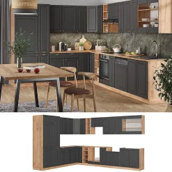 Vicco Cuisine en angle Anthracite Campagne/Chêne doré 347x257cm , PT Marbre