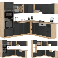 Vicco Cuisine en angle Anthracite Campagne/Chêne doré 237x60cm sans PT