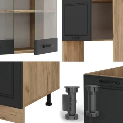 Vicco Cuisine en angle Anthracite Campagne/Chêne doré 237x60cm sans PT