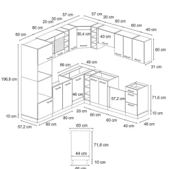 Vicco Cuisine en angle Anthracite brillant/Chêne doré 237x247cm , PT Chêne