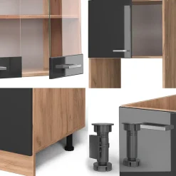 Vicco Cuisine en angle Anthracite brillant/Chêne doré 237x247cm , PT Chêne