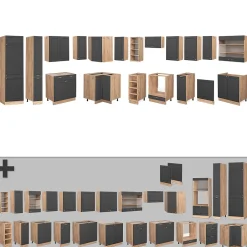 Vicco Cuisine en angle Anthracite Campagne/Chêne doré 347x257cm , PT Chêne