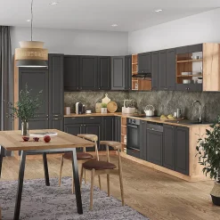 Vicco Cuisine en angle Anthracite Campagne/Chêne doré 347x257cm , PT Chêne