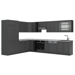 Vicco Cuisine en angle Anthrazit-Gold Landhaus 347x60cm , PT Marbre