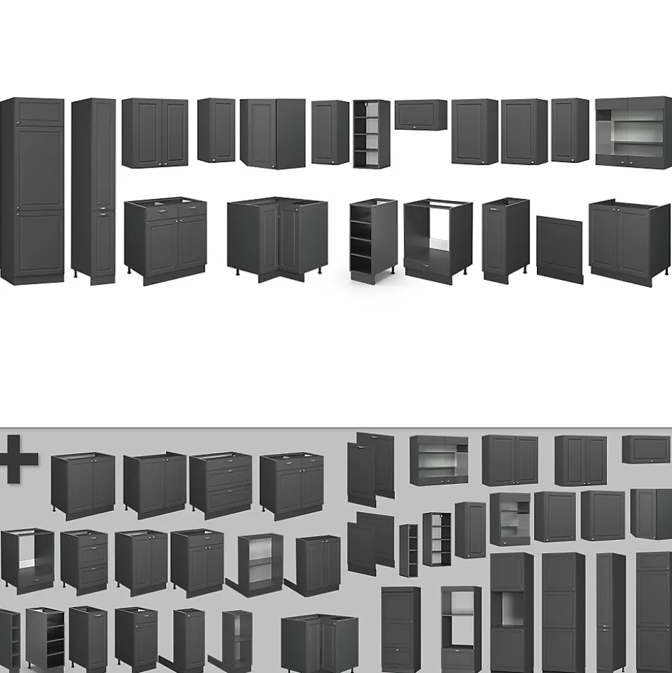 Vicco Cuisine en angle Anthrazit-Gold Landhaus 347x60cm , PT Marbre