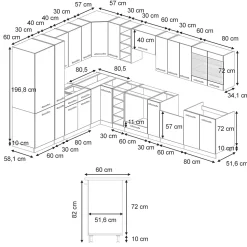 Vicco Cuisine en angle Anthrazit-Gold Landhaus 347x60cm , PT Marbre