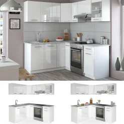 Vicco Cuisine en angle blanc/blanc brillant 187x167cm , PT Marbre