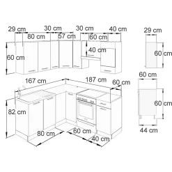 Vicco Cuisine en angle blanc/blanc brillant 187x167cm , PT Marbre