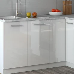 Vicco Cuisine en angle blanc/blanc brillant 187x167cm , PT Marbre