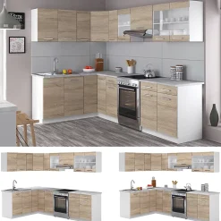 Vicco Cuisine en angle Blanc/Sonoma 267x167cm , PT Marbre