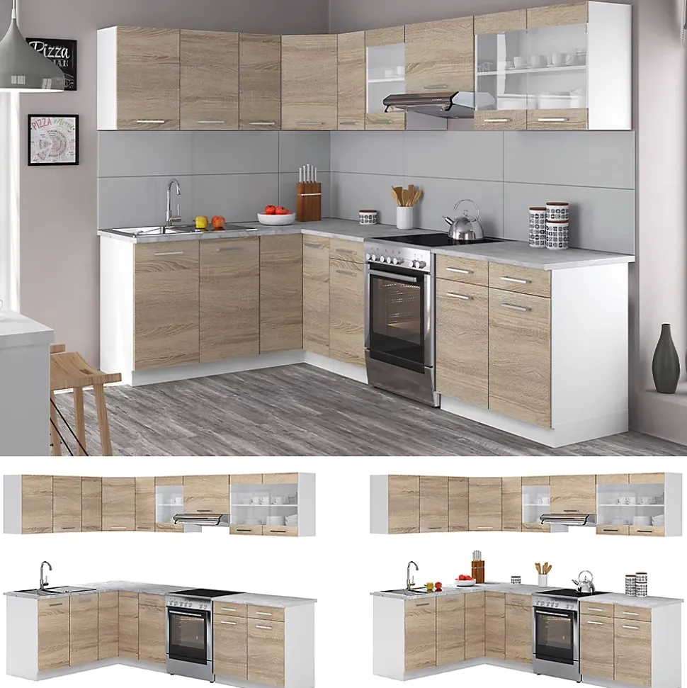 Vicco Cuisine en angle Blanc/Sonoma 267x167cm , PT Marbre