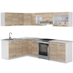 Vicco Cuisine en angle Blanc/Sonoma 267x167cm , PT Marbre