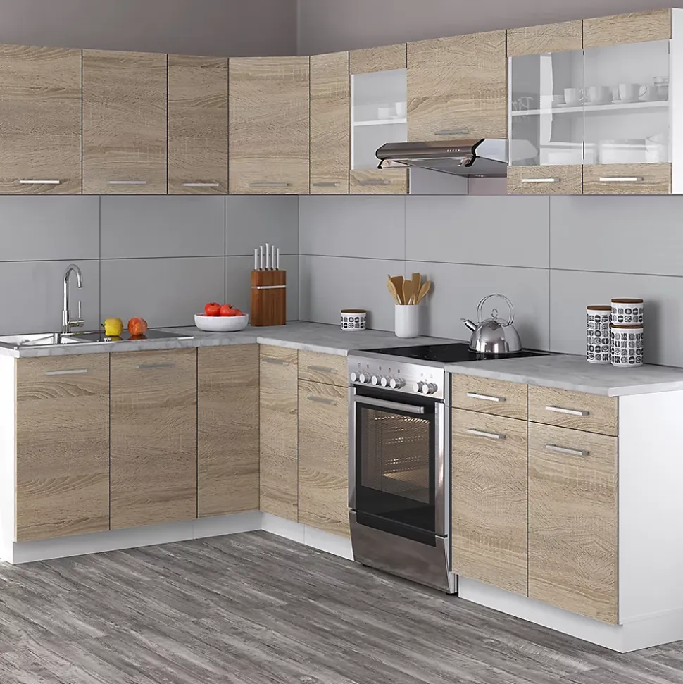 Vicco Cuisine en angle Blanc/Sonoma 267x167cm , PT Marbre