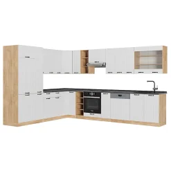 Vicco Cuisine en angle Blanc campagne 347x60cm , PT Anthracite