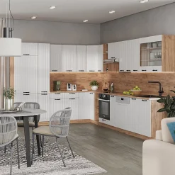 Vicco Cuisine en angle Blanc campagne 347x60cm , PT Anthracite