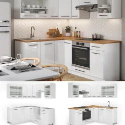 Vicco Cuisine en angle blanc brillant/blanc 160x190cm , PT Chêne