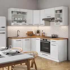 Vicco Cuisine en angle blanc brillant/blanc 160x190cm , PT Chêne