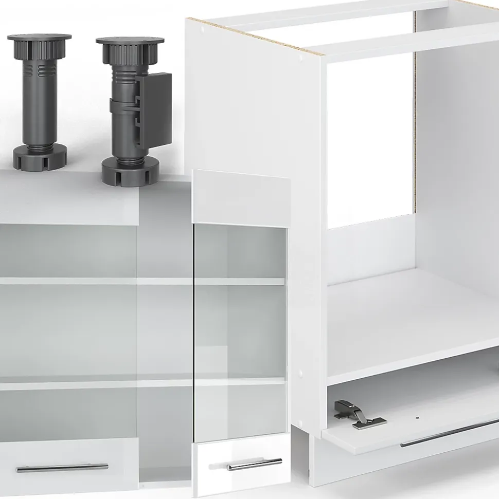 Vicco Cuisine en angle blanc brillant/blanc 160x190cm , PT Chêne