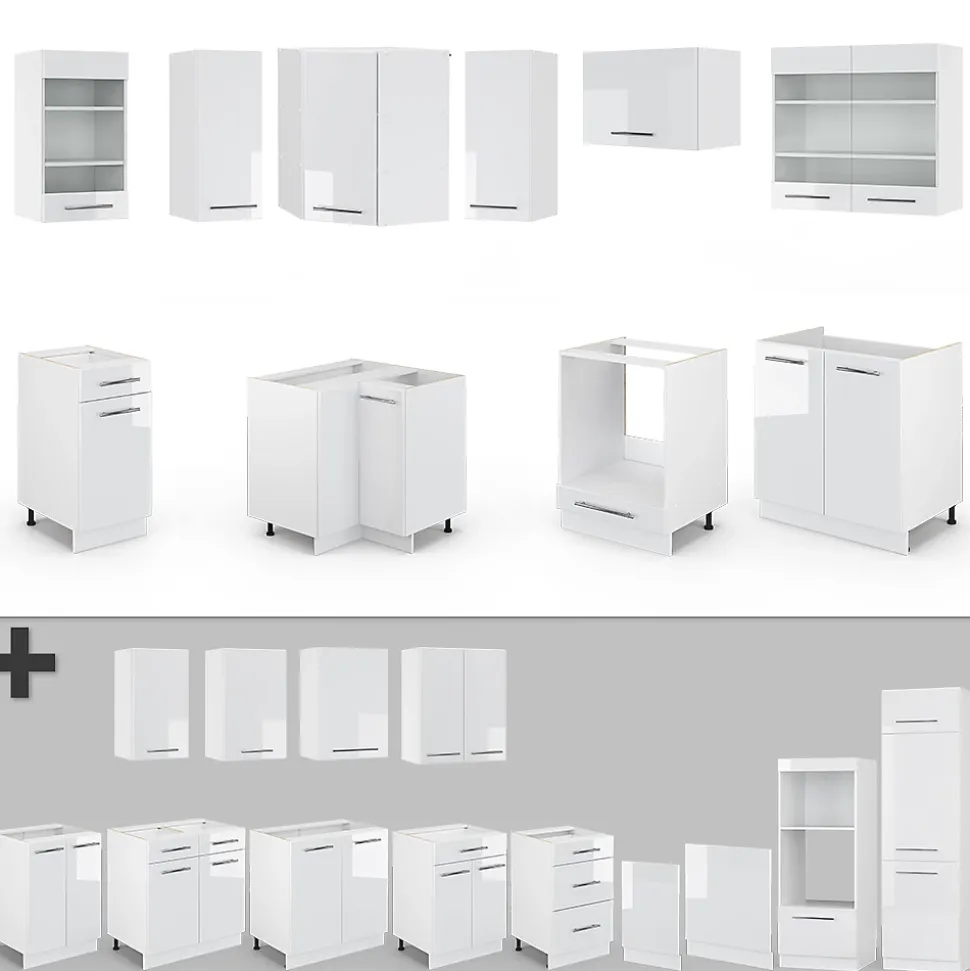 Vicco Cuisine en angle blanc brillant/blanc 160x190cm , PT Chêne