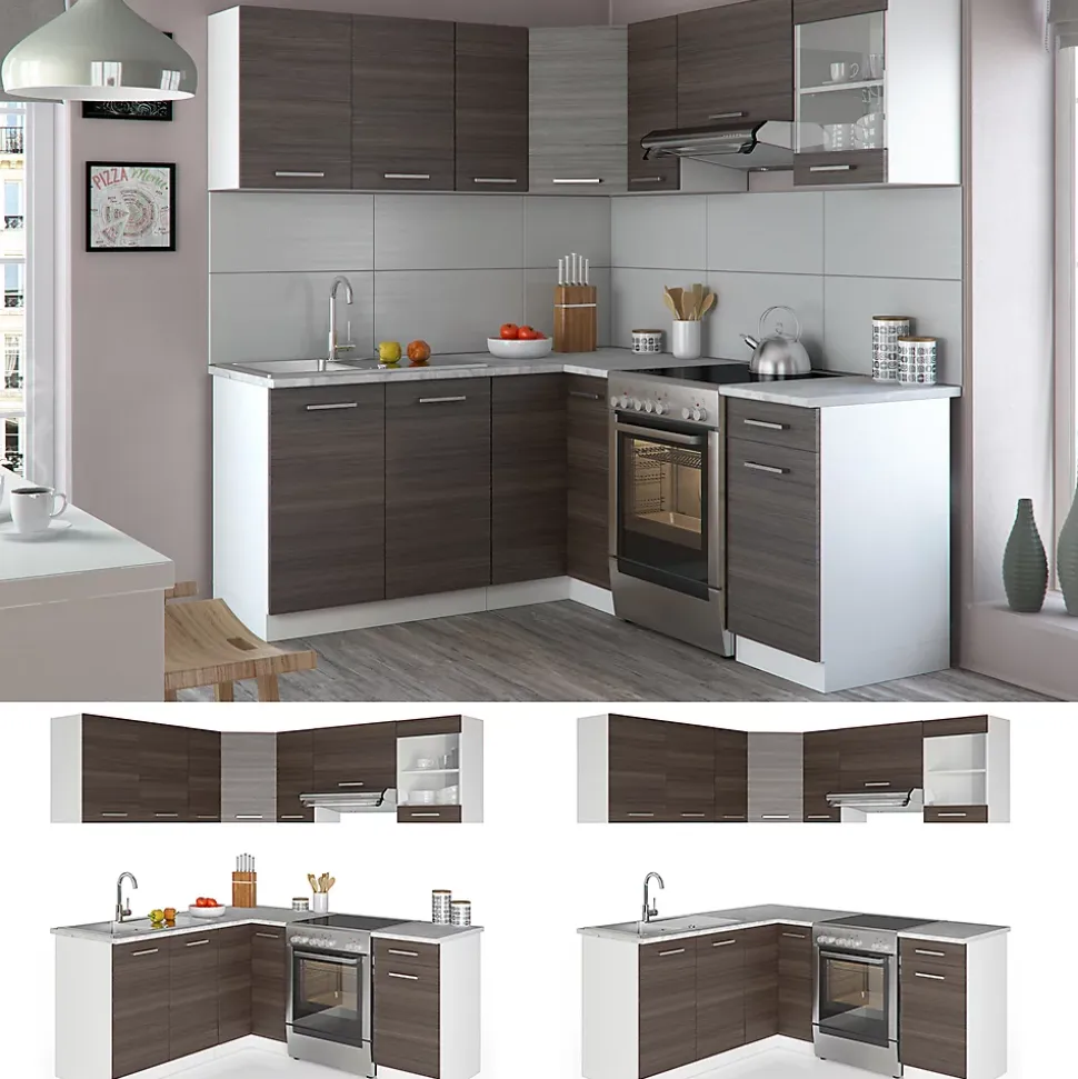 Vicco Cuisine en angle Blanc/gris noble 187x167cm , PT Marbre