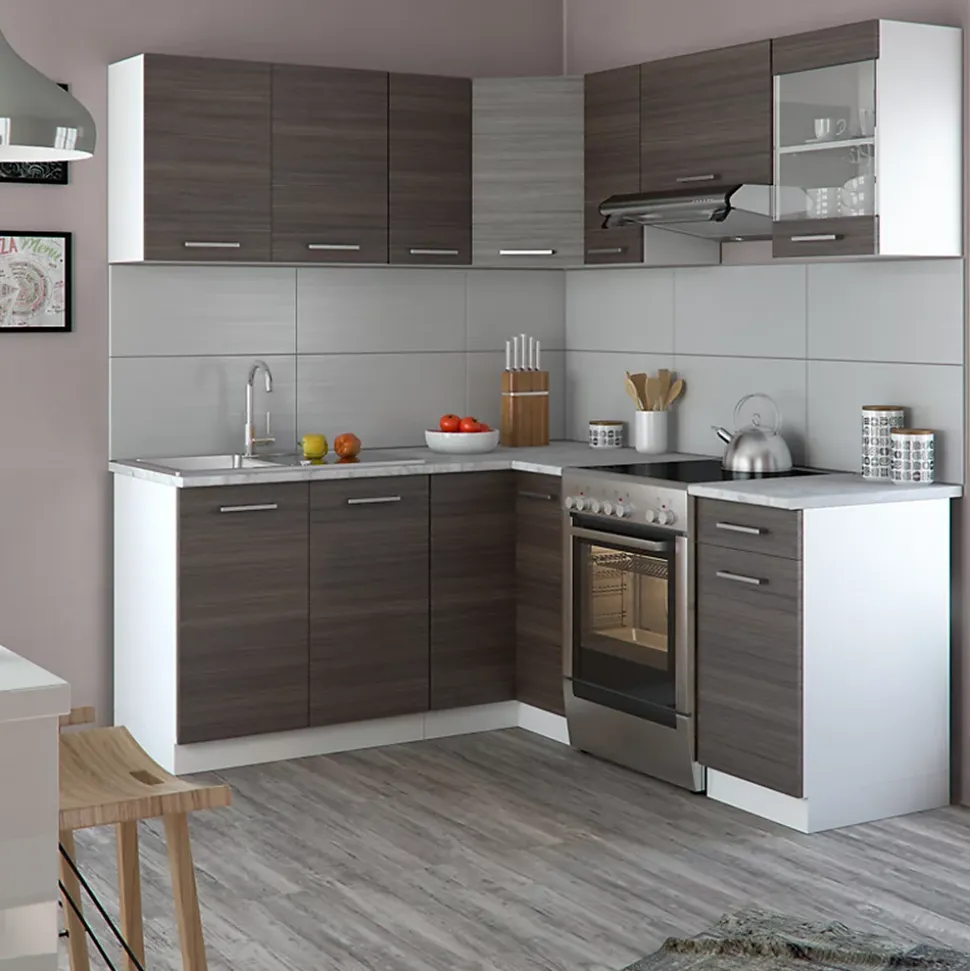 Vicco Cuisine en angle Blanc/gris noble 187x167cm , PT Marbre