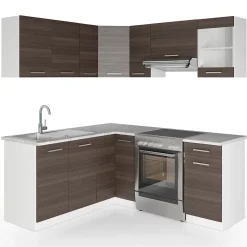 Vicco Cuisine en angle Blanc/gris noble 187x167cm , PT Marbre