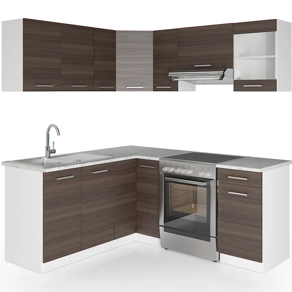 Vicco Cuisine en angle Blanc/gris noble 187x167cm , PT Marbre