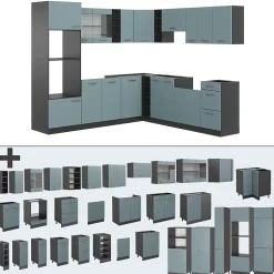 Vicco Cuisine en angle Bleu-gris/anthracite 237x247cm , PT Chêne