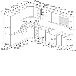Vicco Cuisine en angle bleu foncé brillant/chêne doré 257x60cm , PT Marbre