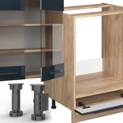 Vicco Cuisine en angle bleu foncé brillant/chêne doré 257x60cm , PT Marbre